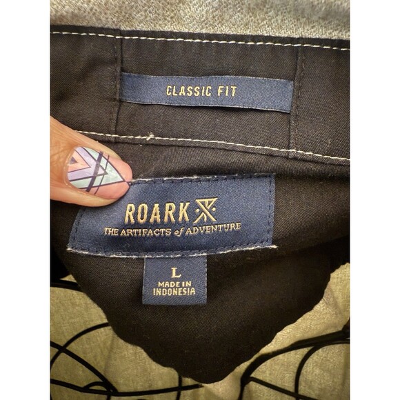 Roark Mens Shirt Size L Beige Brown Long Sleeve Button Up Elbow Patches - Picture 6 of 6